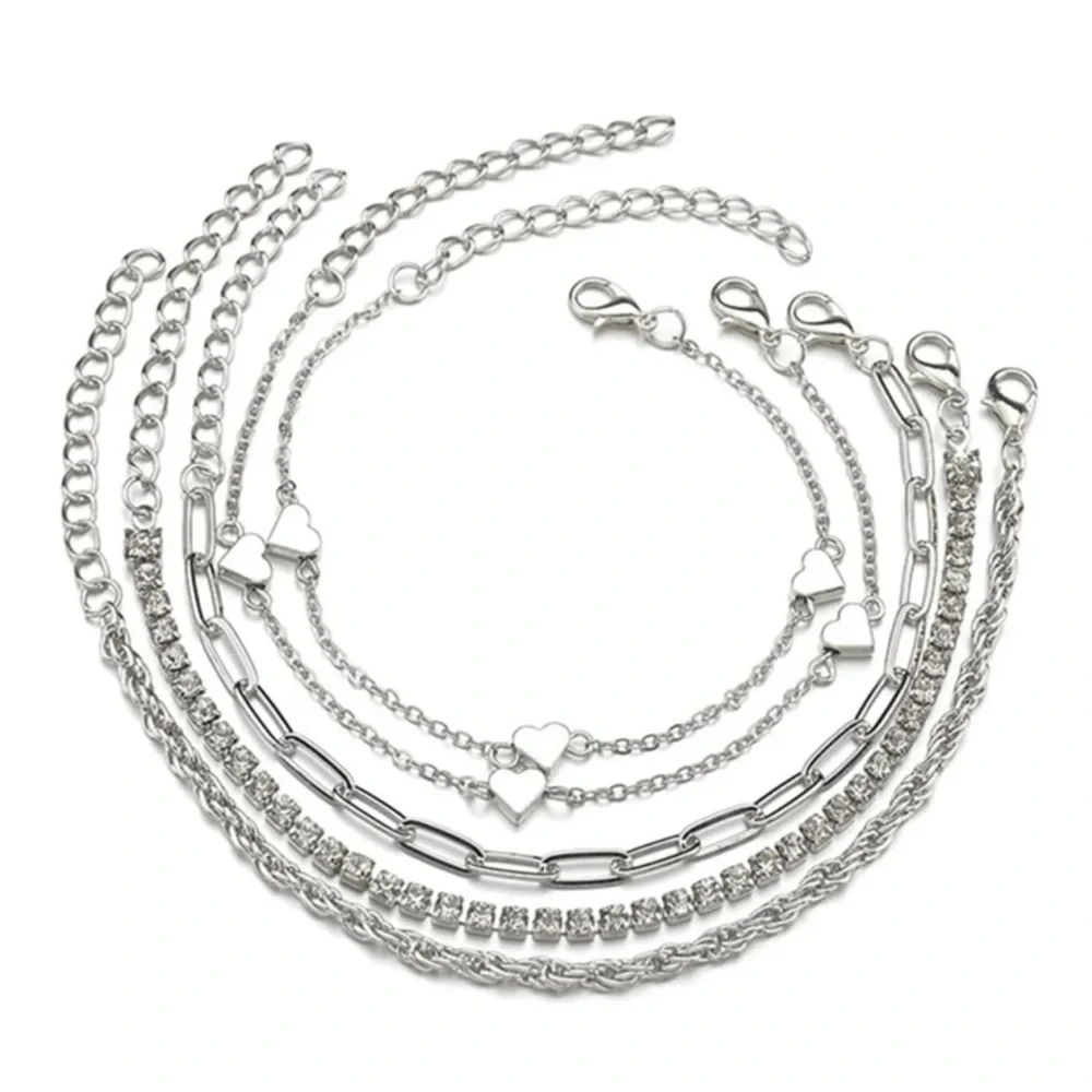 5pcs Rhinestone & Heart Decor Bracelet For Women Fashion Jewelry Gift We…